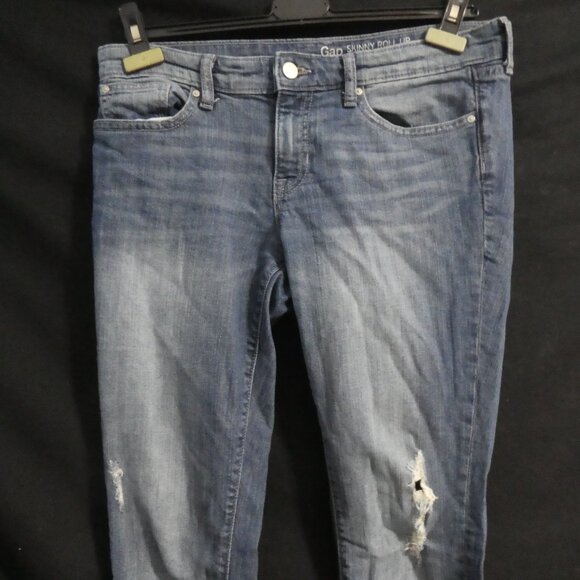 GAP - Skinny Roll Up | 4 / 27 R Regular Fit | Blue Washed Distressed Denim Jeans - Picture 6 of 16